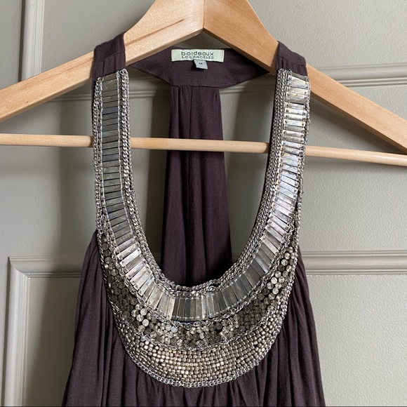🛍 Bordeaux Los Angeles Blinged out Halter Top - Picture 4 of 8